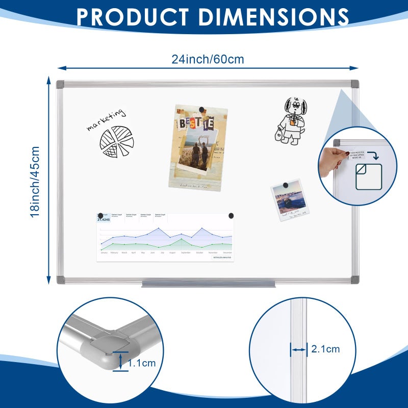 S SWANCROWN Magnetic Whiteboard 18 x 24 Inch Dry Erase Board Wall Mounted White Board for Meeting/Planning/Displaying - Image 2